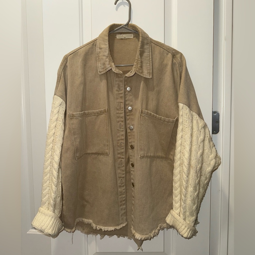 Oversized Tan & Cream Button-Up Jacket
